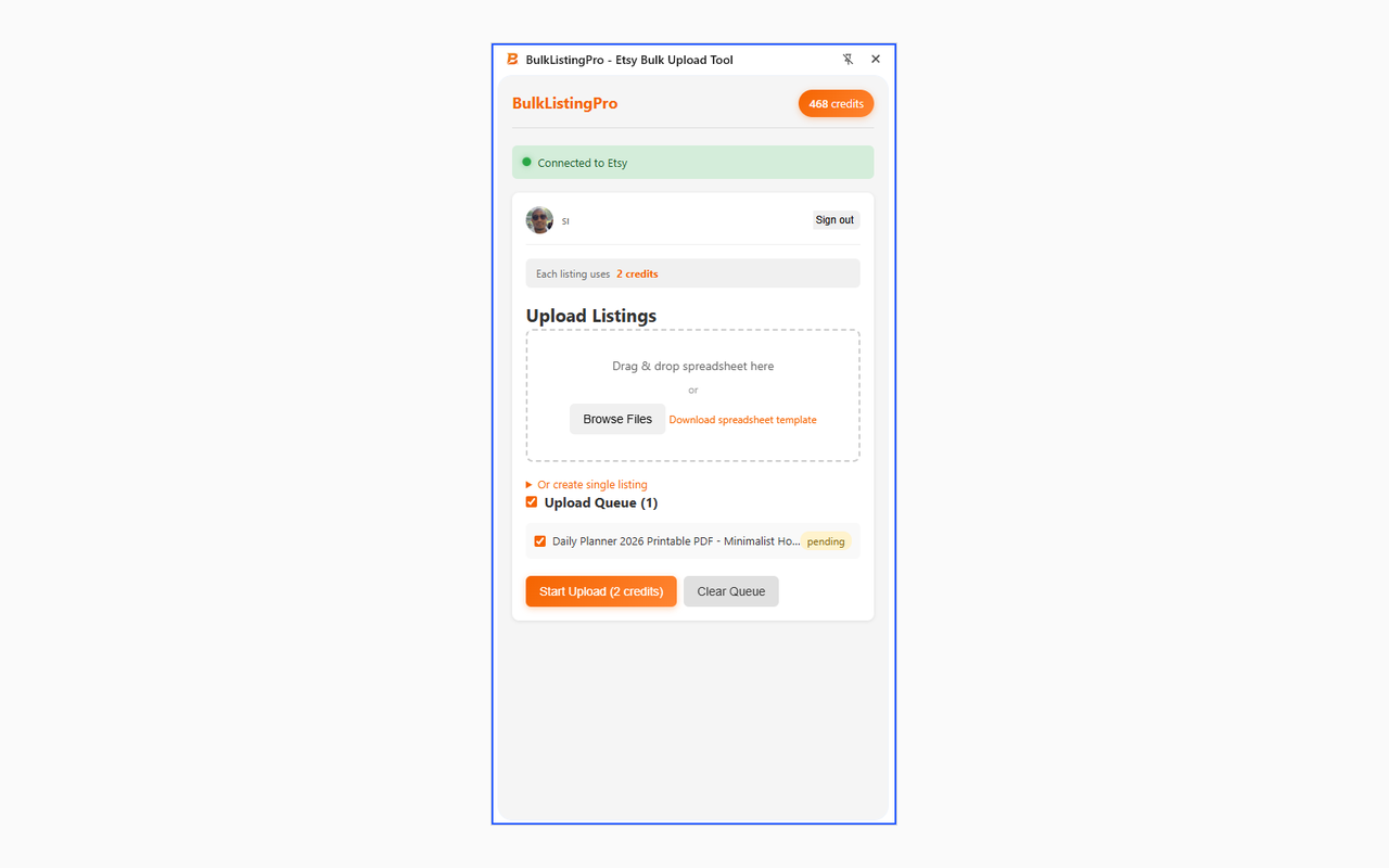 Upload queue with listings ready to publish